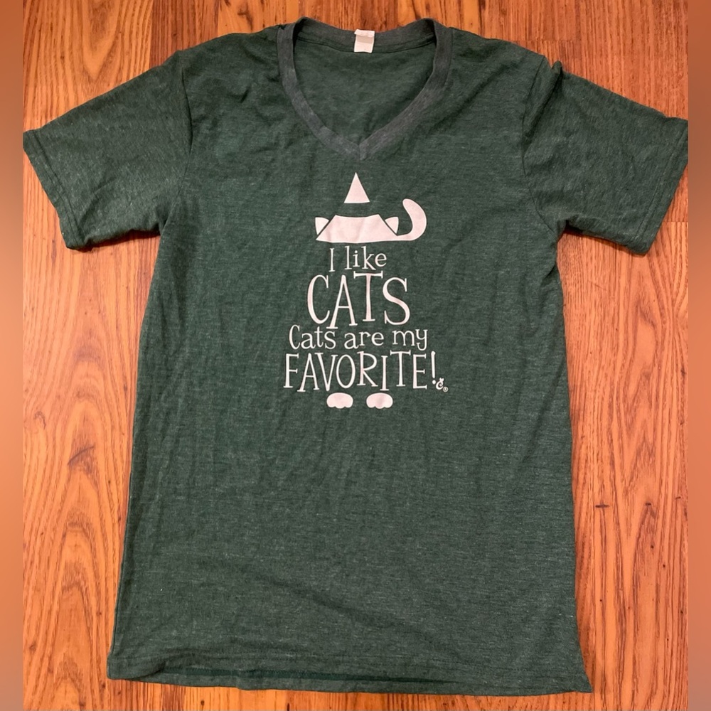 Cat Lady Super Soft I Like Cats Graphic Tee - Green size small